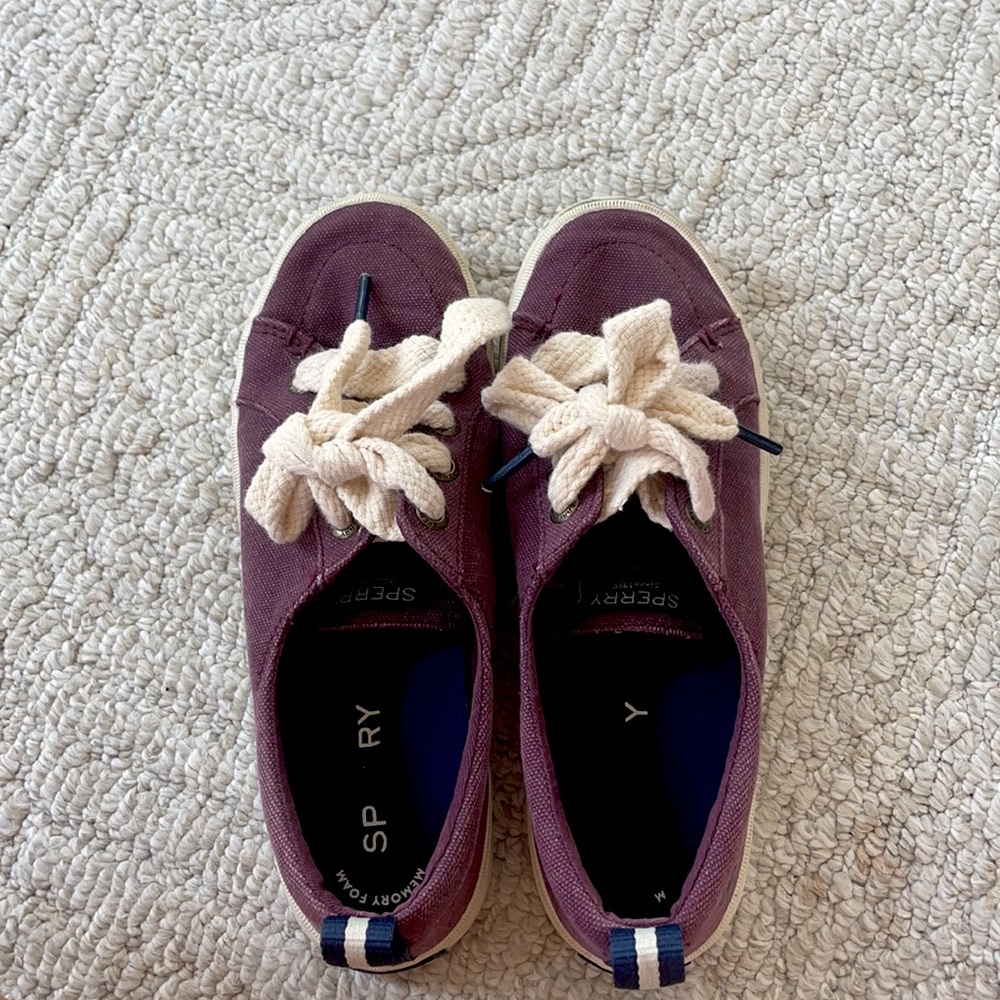 Purple sperry sneakers with rope laces